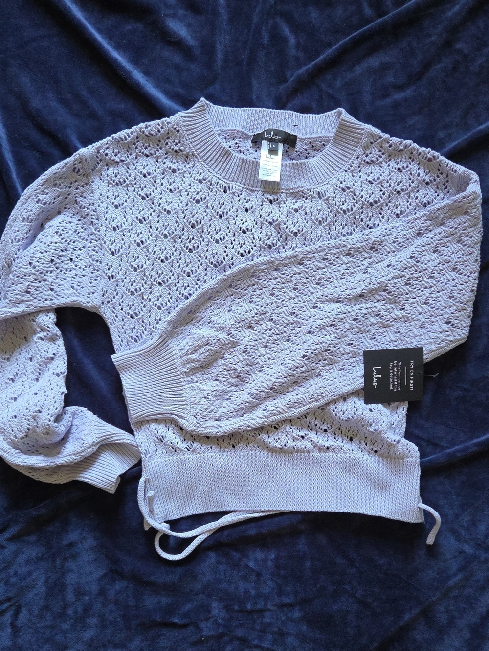 Lulu's Lavender Openwork Crewneck Sweater